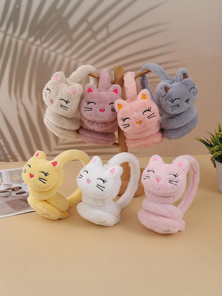 Korean Version Autumn And Winter Plush Warm Earmuffs, Plush Cute Cartoon Cat Earmuffs Protect Ears From Cold