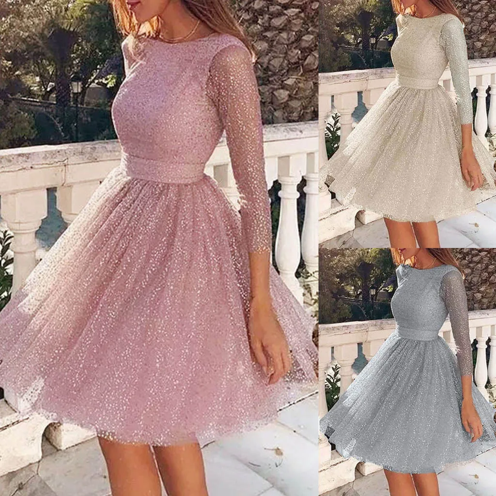 Mulheres vestido de manga comprida com o pescoço A, elegante vestidos formais, Festa, Noite, Form, Gala, Casamento, Feminino