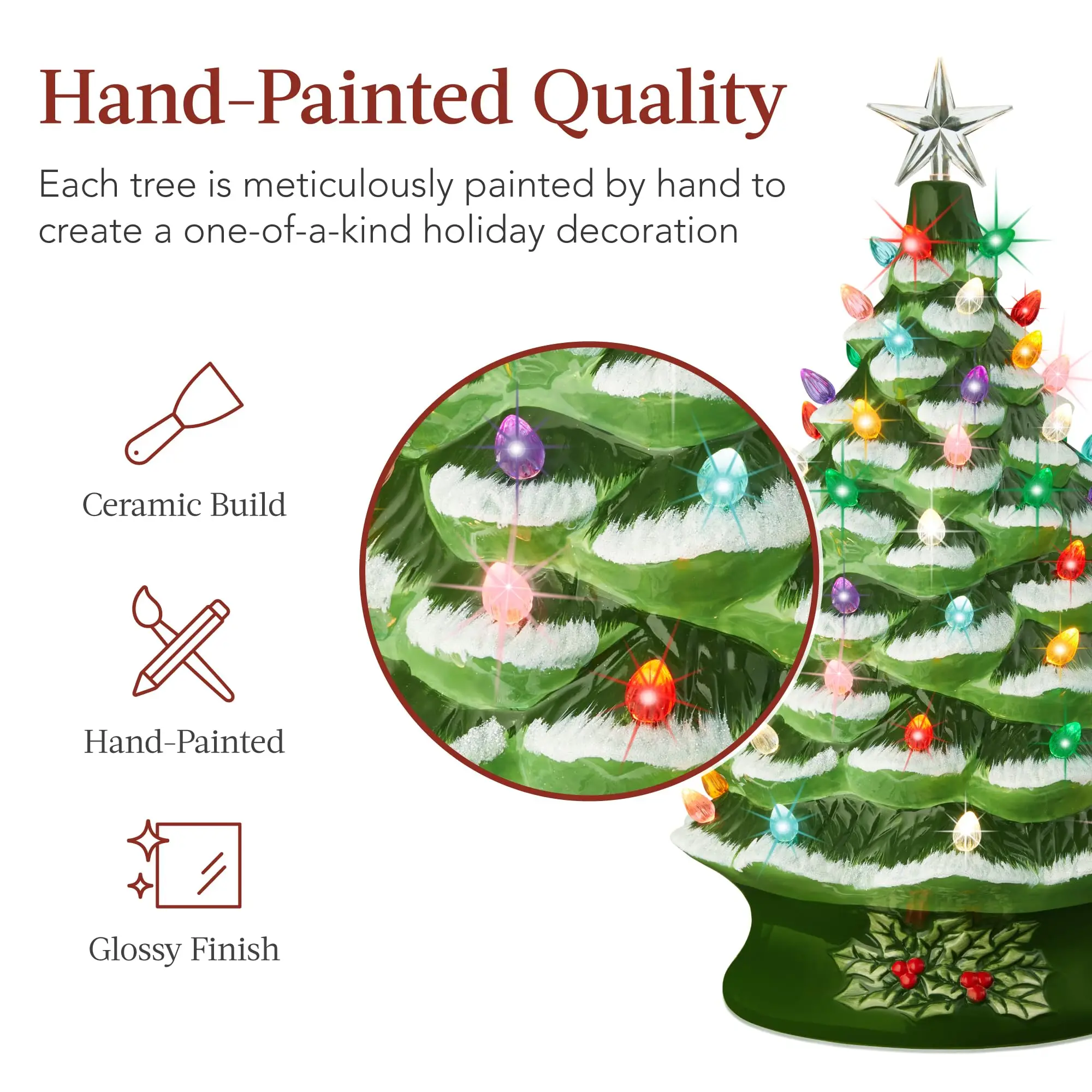 Best Choice Product 24in Extra Large Ceramic Christmas Tree, Pre-Lit Hand-Painted Tabletop XL Indoor Holiday Tree, 74