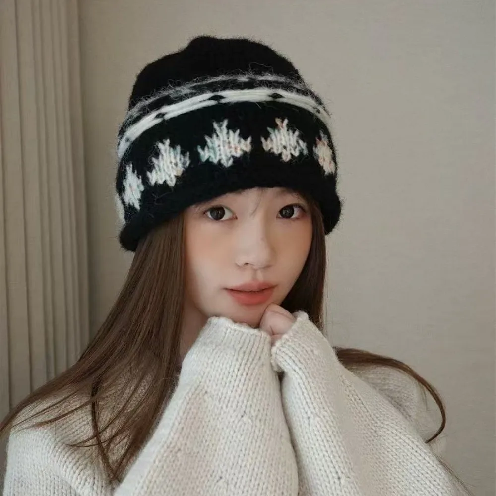 

Fashion Jacquard Pattern Retro Beanie Hat Warm Knitted Jacquard Knitted Hat Korean Fair Isle Style Winter Cold Hat Cold Weather