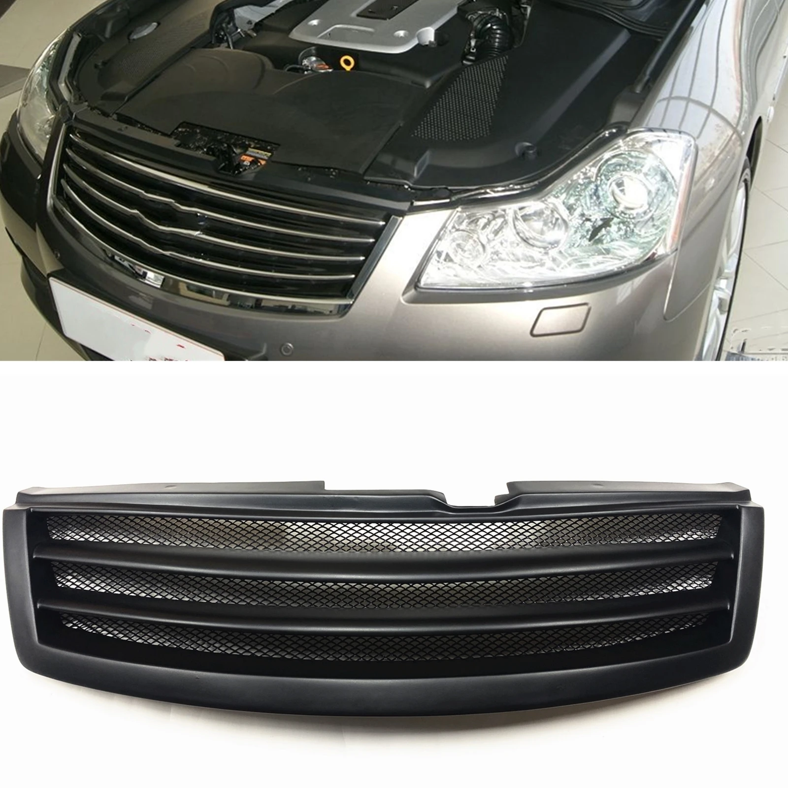 

Grill For Infiniti M M35 M45 2008 2009 2010 Honeycomb Front Grille Fiberglass/ Real Carbon Fiber Upper Bumper Hood Mesh Grid Kit