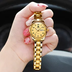 Luxury Brand Women Watches Quartz Wrist Watch Gold Date Stainless Steel Waterproof Ladies Fashion Bracelet Gift Set montre femme