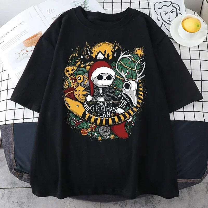 Women T-shirt Gothic Nightmare Before Christmas Printed Short-sleeved Gothic Streetwear Unisex Retro Loose Top Y2K Shirt