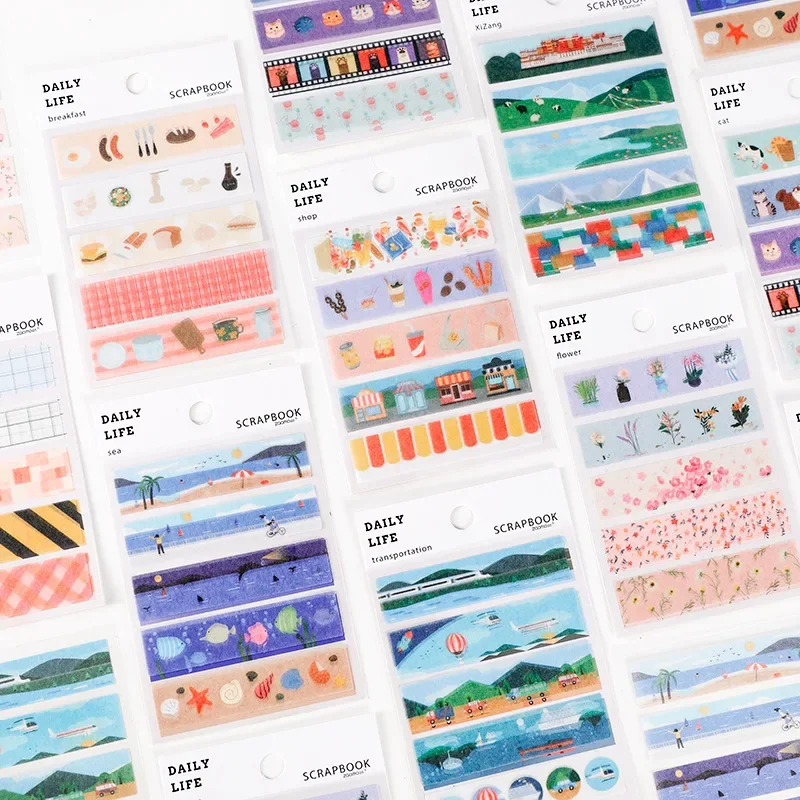 4 Sheets/pack Washi Paper Stickers DAILY LIFE Series Small Hand Account Diary DIY Basic Decoration Paste