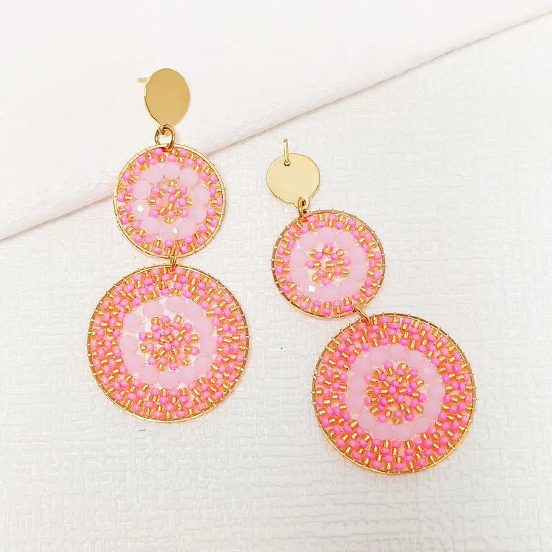 

Beaded earrings Roundness Crystal Double-deck Originality Hand knitting Bohemia Alloy Tide Simple Rice bead earrings