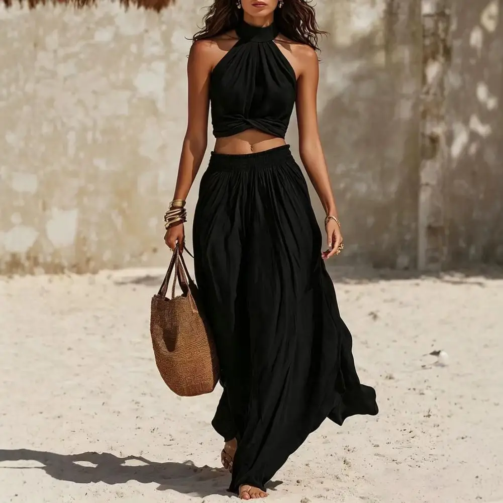 Women's 2 Piece Outfits,Beach Resort Outfit Women Wide Leg Pants Matching Set,Moisture-wicking Summer Beach Vacation Outfits