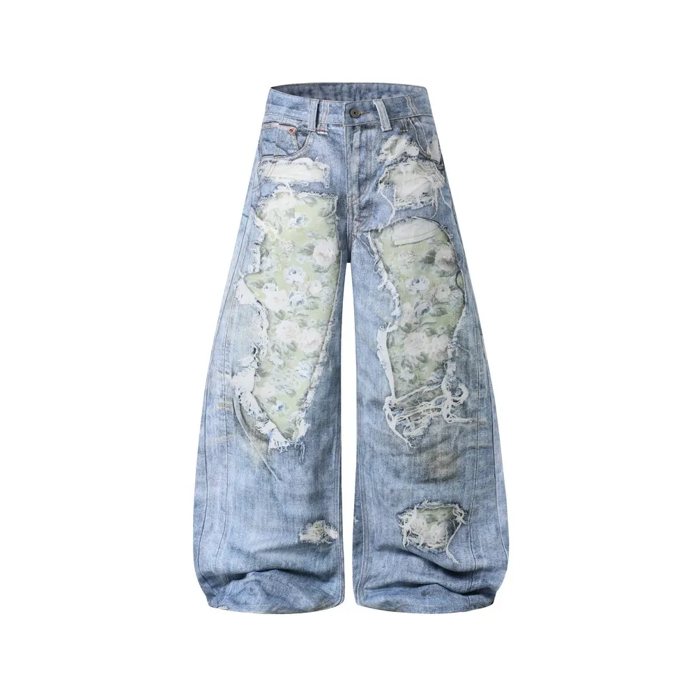 Frayed Torn Holes Streetwear Distressed Bleached Washed Retro Gothic Grunge Loose Women's Jeans Pants Trousers for Women Girls