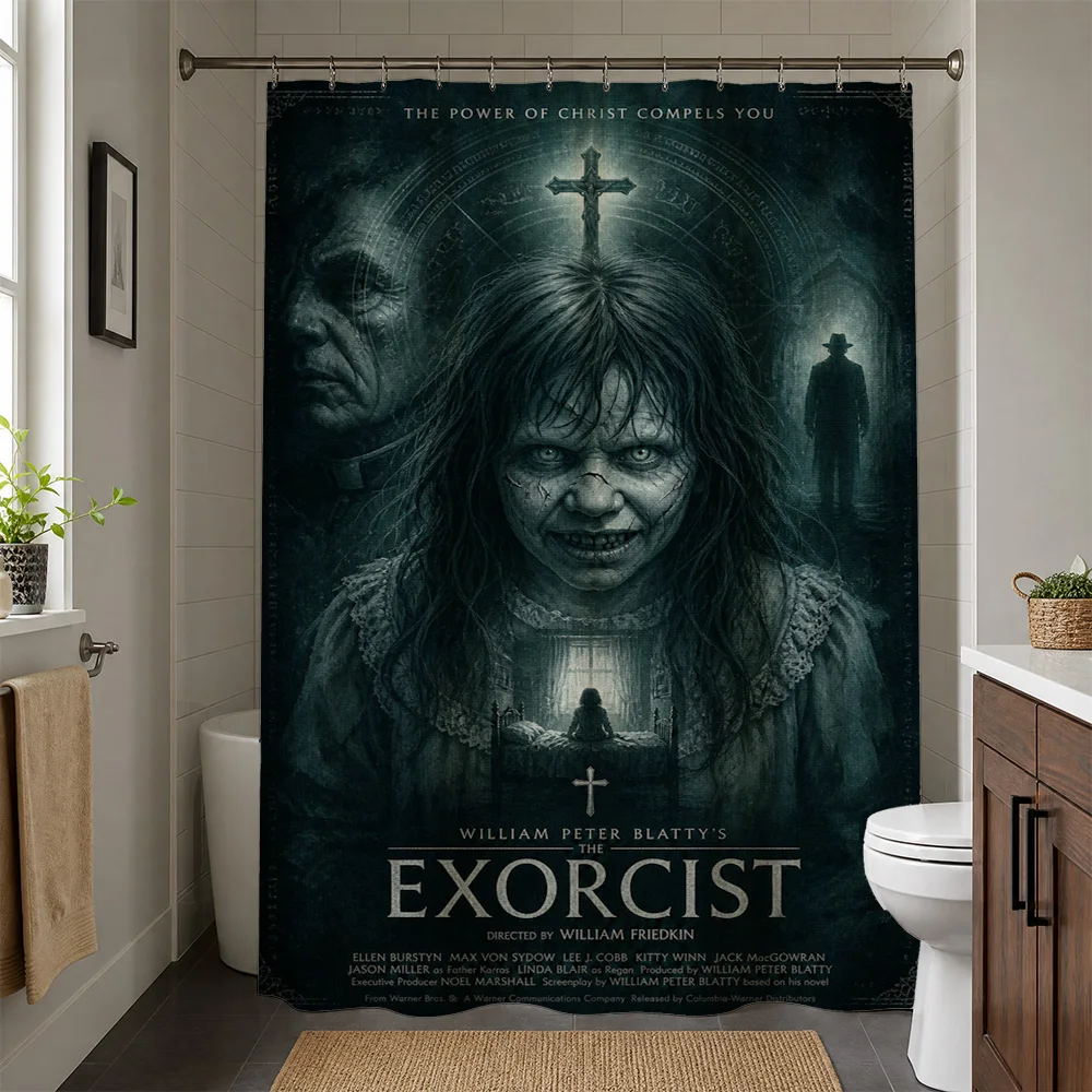 The Exorcist Movie Poster Shower Curtain Waterproof Bathroom Decor Gothic Horror Movie Art for Kids Adults Room