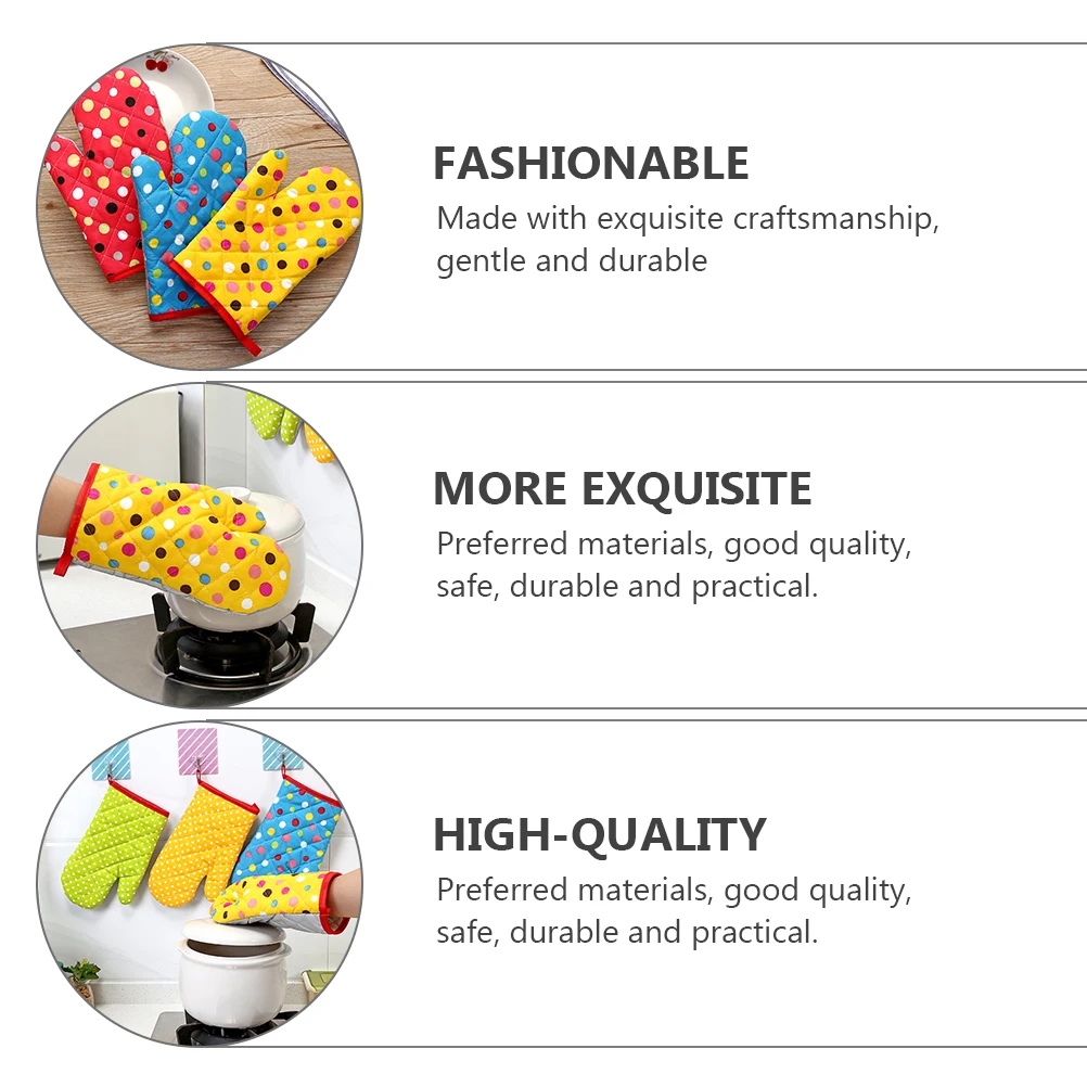 

3 Pairs Baking Gloves High Heat Mitts Oven Mitts Kitchen Pot Holder High Oven Mitt Temperature Flexible