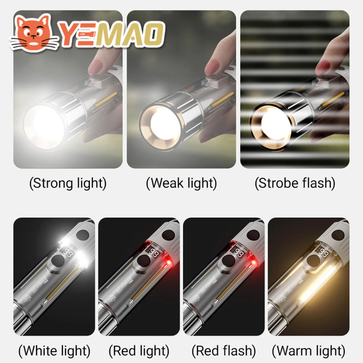 YEMAO F906X Rechargeable Flashlight Camping Lantern - Magnetic Base, Dual White/Warm Light, Long-Range LED Tent Lamp For Outdoor