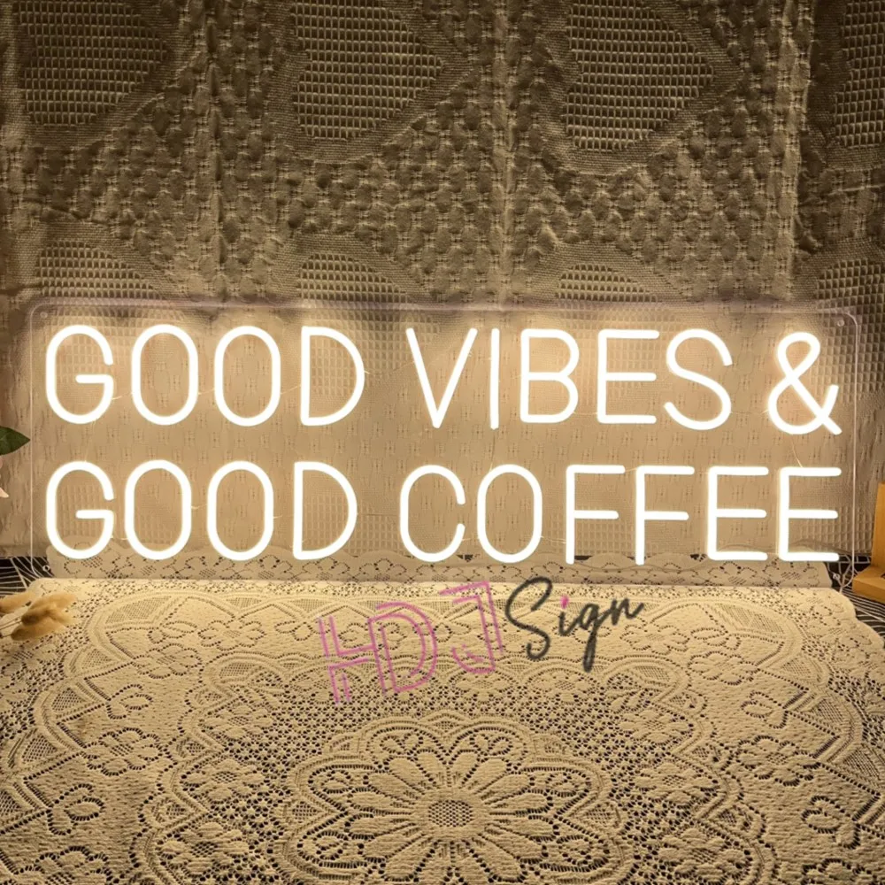 Neon Led Signs Good Vibes&Good Coffee Neon Lights Wall Art Decoration Cafe Bar Club LED Lights Bedroom Decor Room Signboard Open