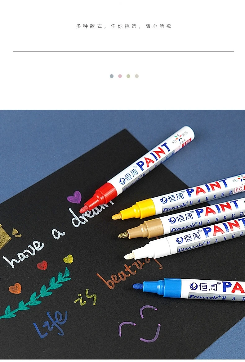 Etercycle Lackstift, wasserfest, lichtbeständig, ölig, 12 Farben, schnell trocknend, für Auto, Gummireifen, Autoräder, Graffiti, DIY – Detail 15