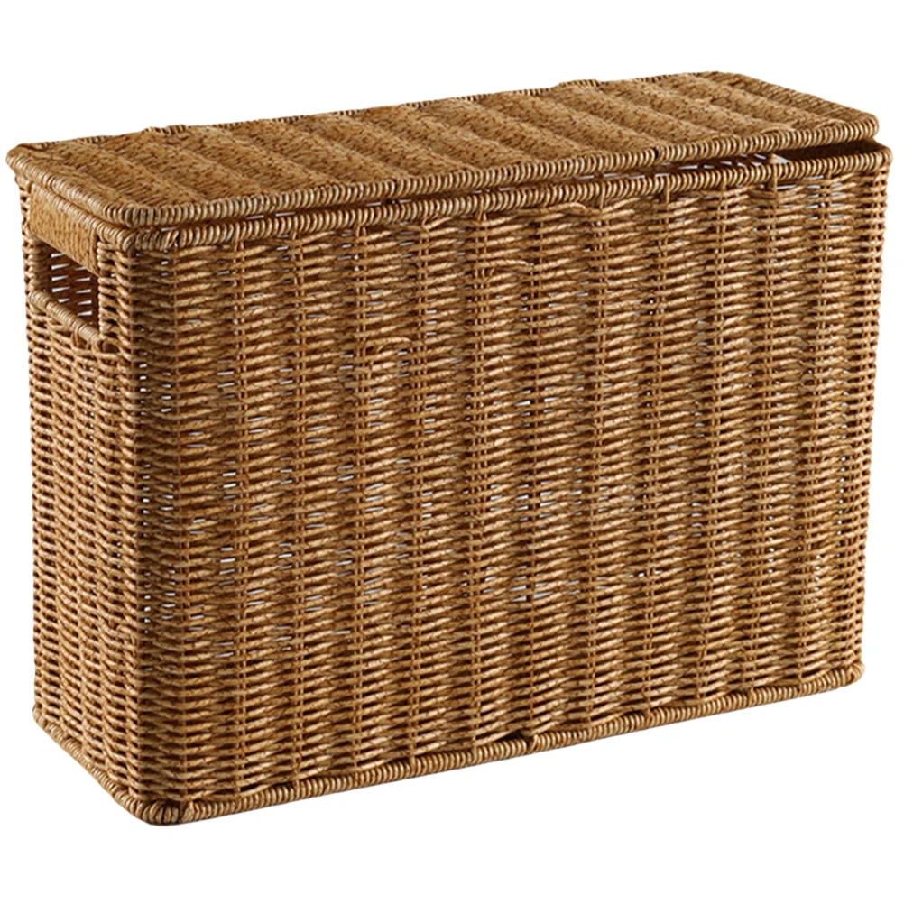 

Narrow and Tall Storage Box with Lid Weave Basket Weaving Baskets Toys Vegetable Container Sundries Handles Kitchen Boxes