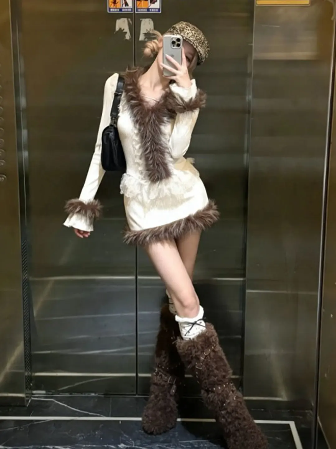 

Retro Gentle Sle Two-Piece Set Top And f Skirt Comfortable Spring Faion for Young Women High Waist ort Skirt V-Ne