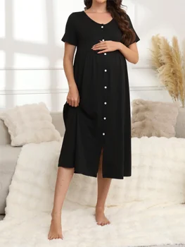 Black Maternity Sleep Dress 1