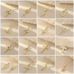 MHS.SUN 16 Styles Luxury Zircon Cross Pendant Necklace Fashion Unique Design Women 2025 New Gold Color Religious Jewelry Gifts