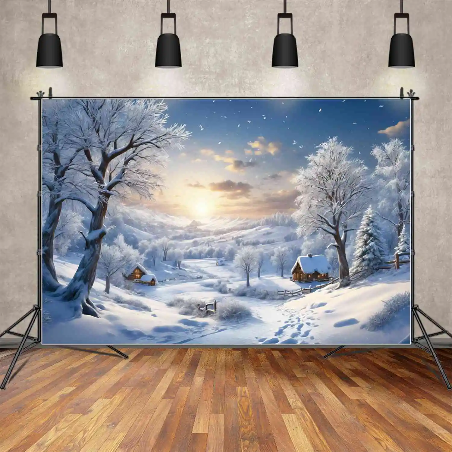 MOON.QG Backdrop Christmas Snow Winter Village Background Photography Decoration Mountain Forest Home Photozone Shooting Props