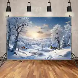 MOON.QG Backdrop Christmas Snow Winter Village Background Photography Decoration Mountain Forest Home Photozone Shooting Props