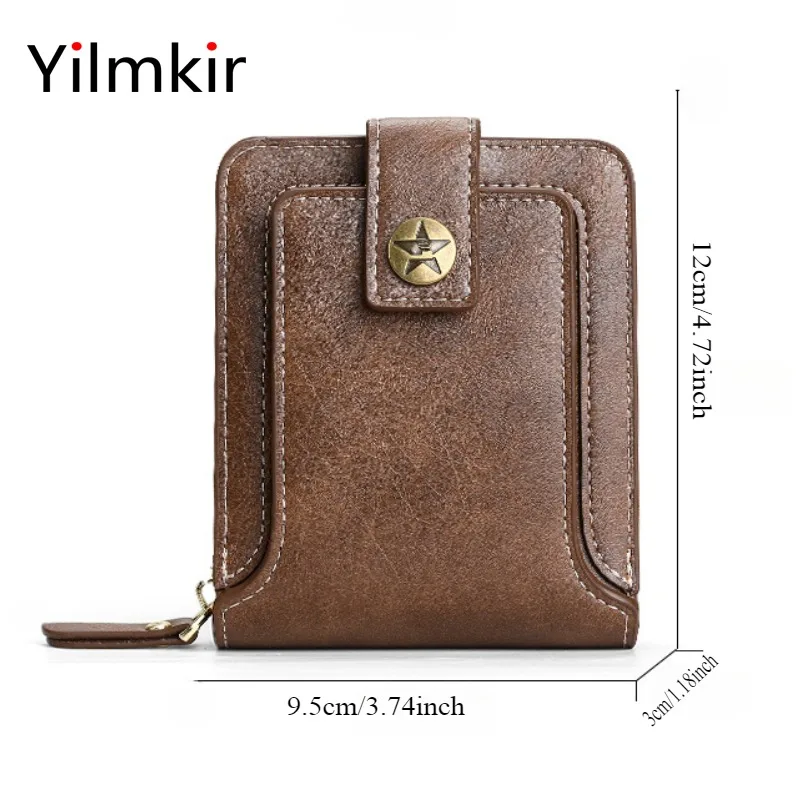 Men's Short Retro Wallet Multi Slot Purse Style Zipper Multi Compartment Wallet Buckle Multifunctional Women Money Bag image 2