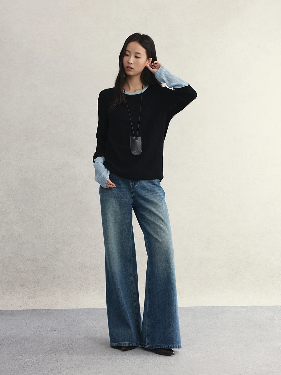 

Женский топ CAREMIND с длинным рукавом, вязаный, с круглым вырезом, в стиле пэчворк, повседневный, свободного кроя, из смесового полиэстера