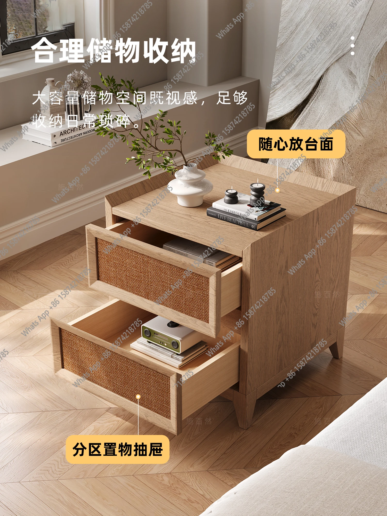 غرفة نوم العتيقة الروطان طاولة بجانب السرير الشمال نمط خزانة شقة صغيرة مصمم جديد #2