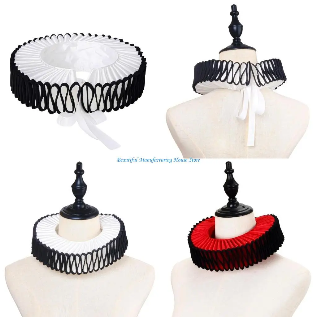 E56A Retro Detachable Ruffled Faux Collar for Medieval Victorian Themed Costume