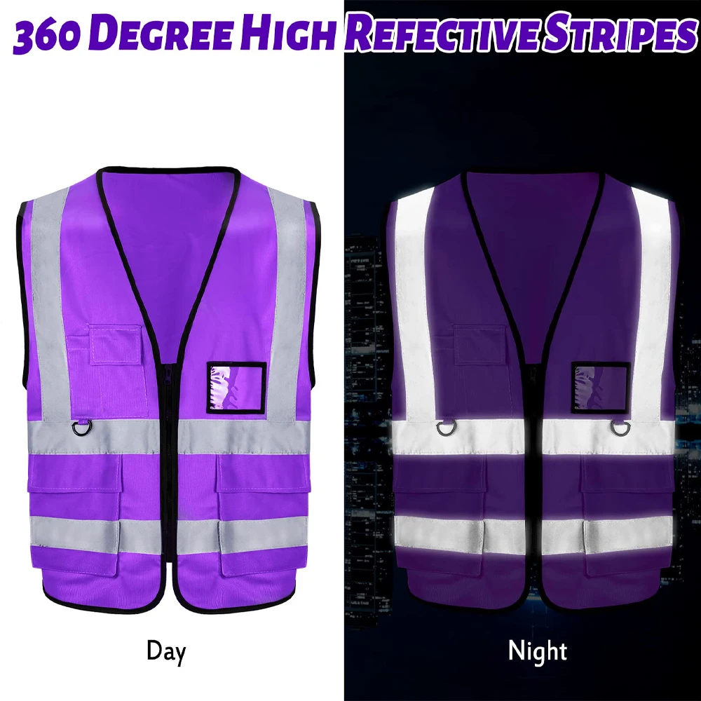 Purple Reflective Safety Vest for Men Women Hi Vis Workwear Construction Security-protection High Visibility Working Clothes