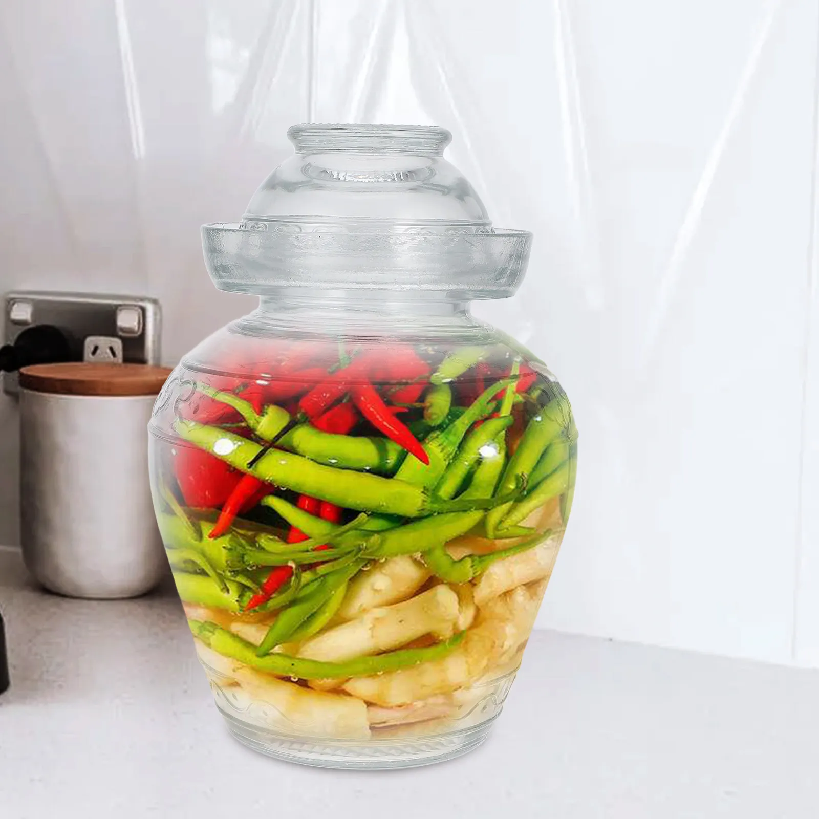 

1Pcs Glass Pickle Jar with Airtight Lid Food Grade Transparent Storage Jar for Kitchen Pickles Spices Dry Food Organizing