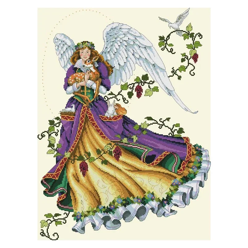 Amishop Gold Collection Counted Cross Stitch Kit Guardian Angel And Deer Dove Goddess Dim 03820 Home Decoration Needlework