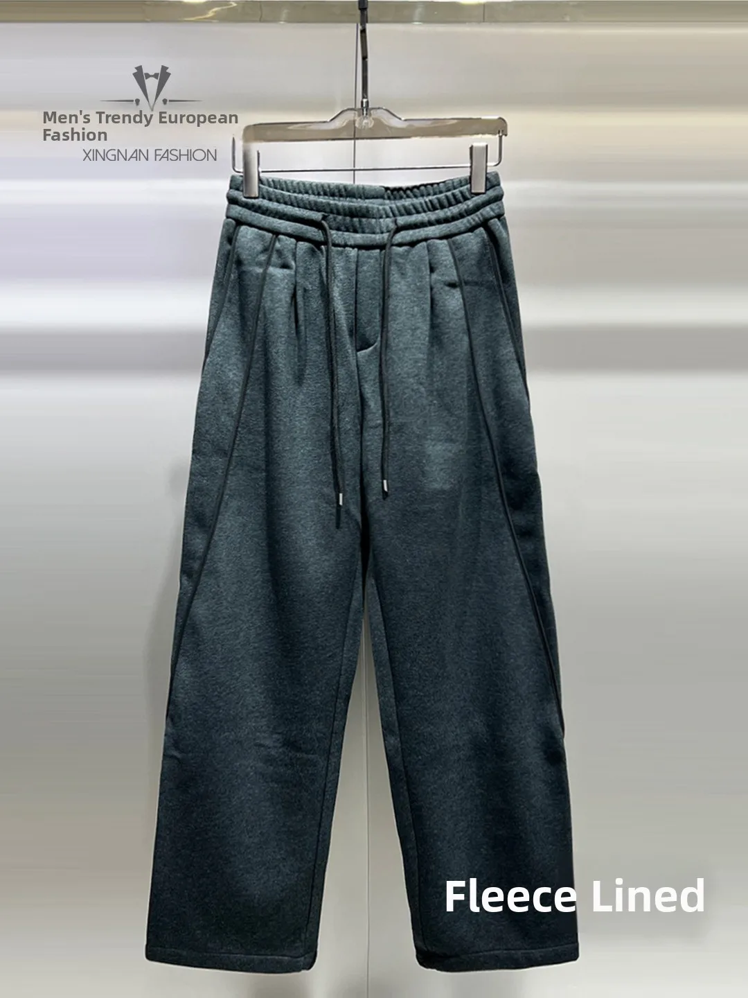 

Мужские повседневные брюки с широкими штанинами на флисовой подкладке, удобные, свободного кроя, прямого силуэта, зимние, утепленные, из смесового полиэстера и хлопка