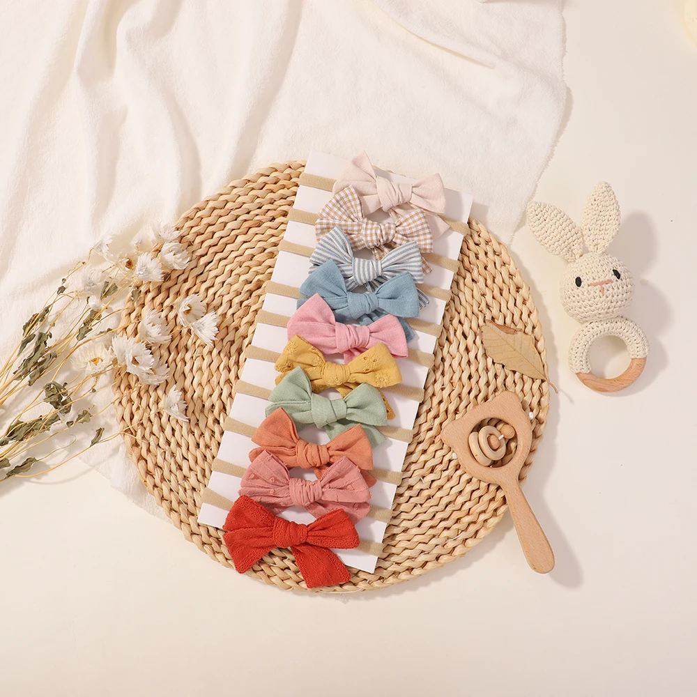 

10 шт., комплект повязок на голову с бантом для маленьких девочек, мягкие эластичные нейлоновые однотонные ленты для волос для новорожденных, аксессуары для головных уборов ручной работы