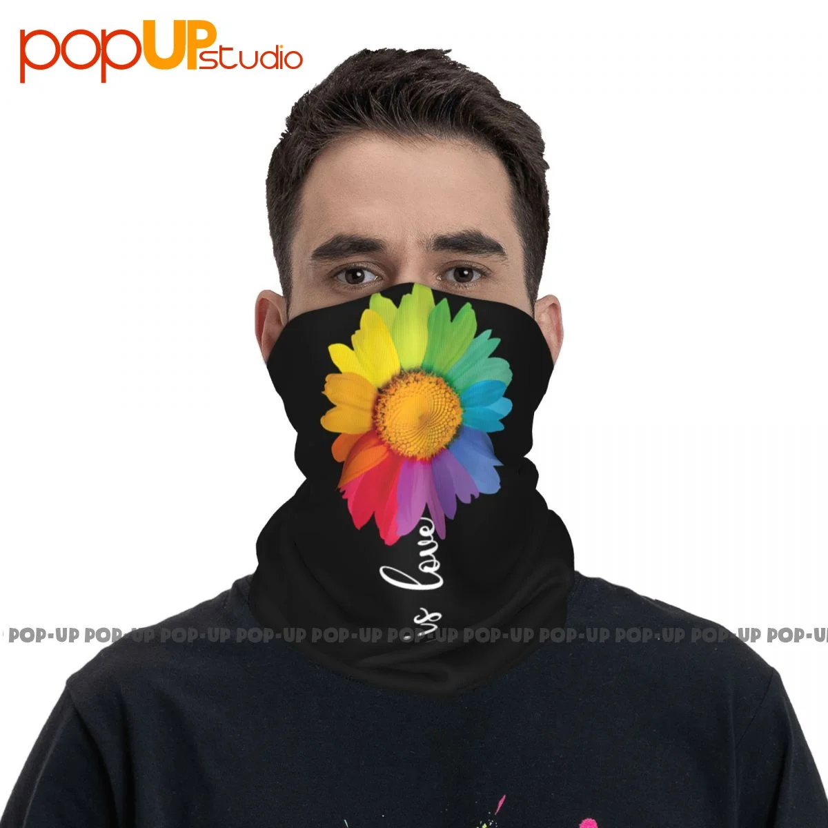 Daisy Love Is Love Rainbow Sunflower Lgbt Gay Lesbian Neck Gaiter Bandana Scarf Face Mask