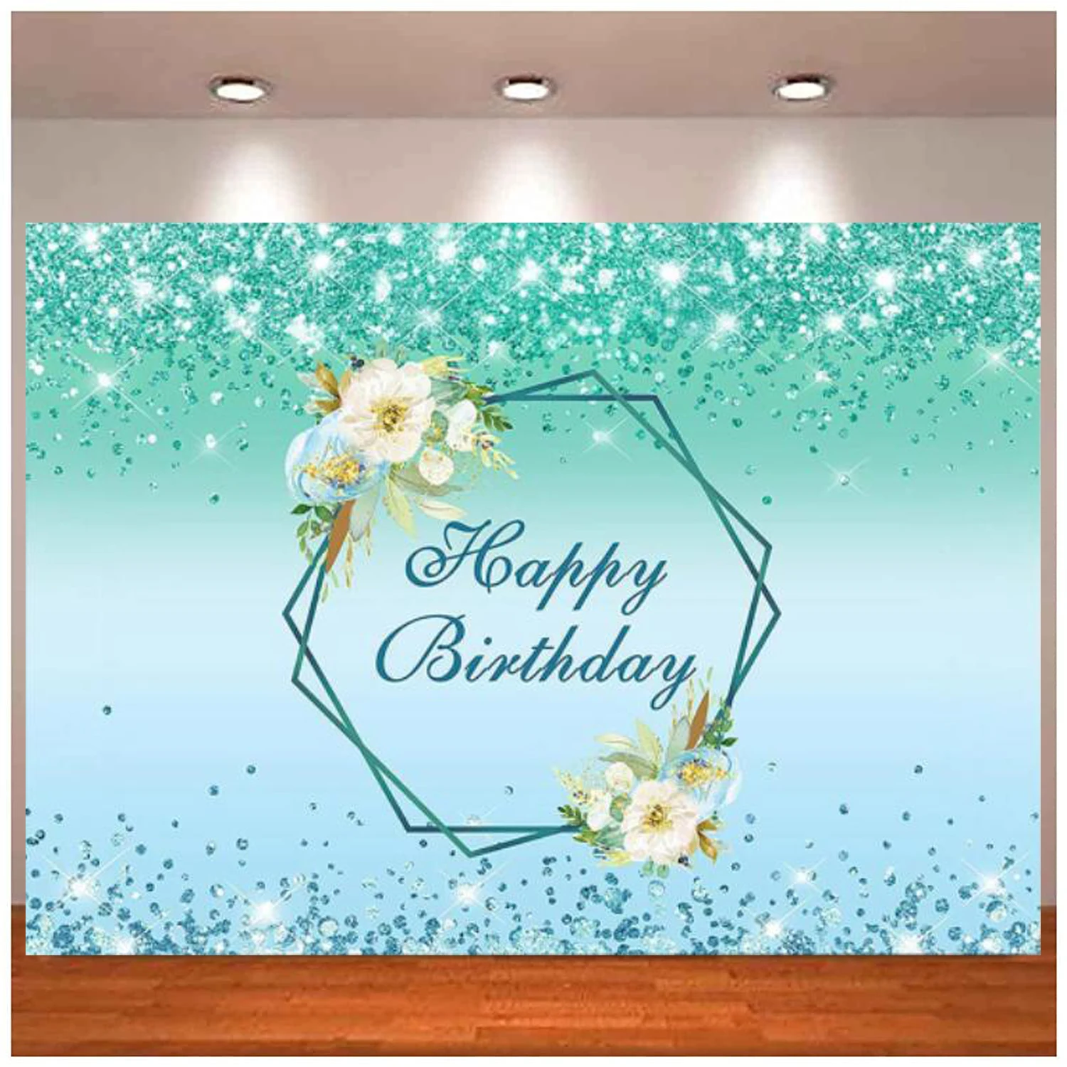 

Happy Birthday Party Backdrop For Women Girls Blue Champagne Sparkle Shining Spots Abstract Background Birthday Party Newborn