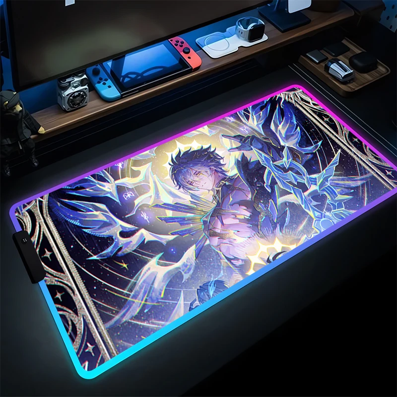 RGB Mouse Pad Gamer Decoracion Gamer LED Desktop Mat Honkai Star Rail Phainon Mousepad Gaming Accessories Varmilo Keyboard Pad