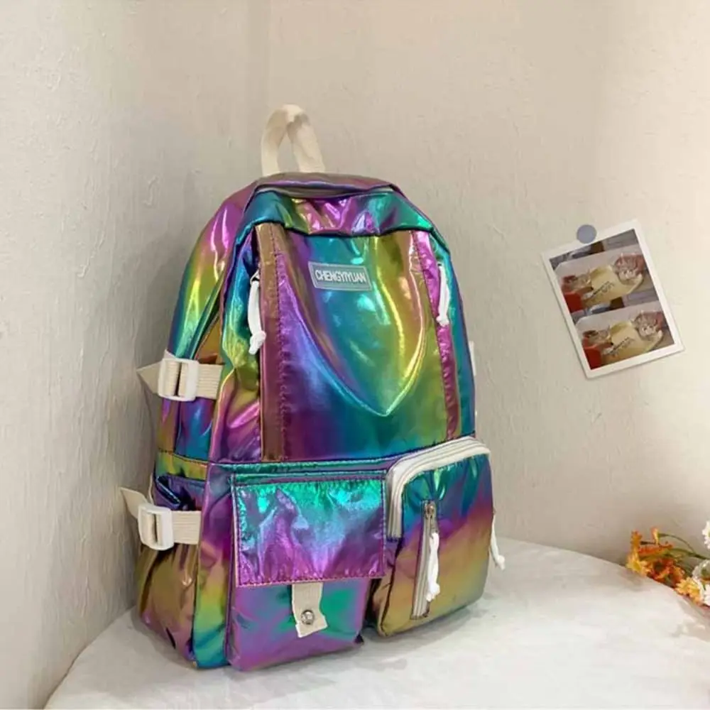 Gift Multi-Pocket Laser Backpack Large Capacity Korean Style Students School Bag Travel Bag Handbag Shoulder Bag Teenager