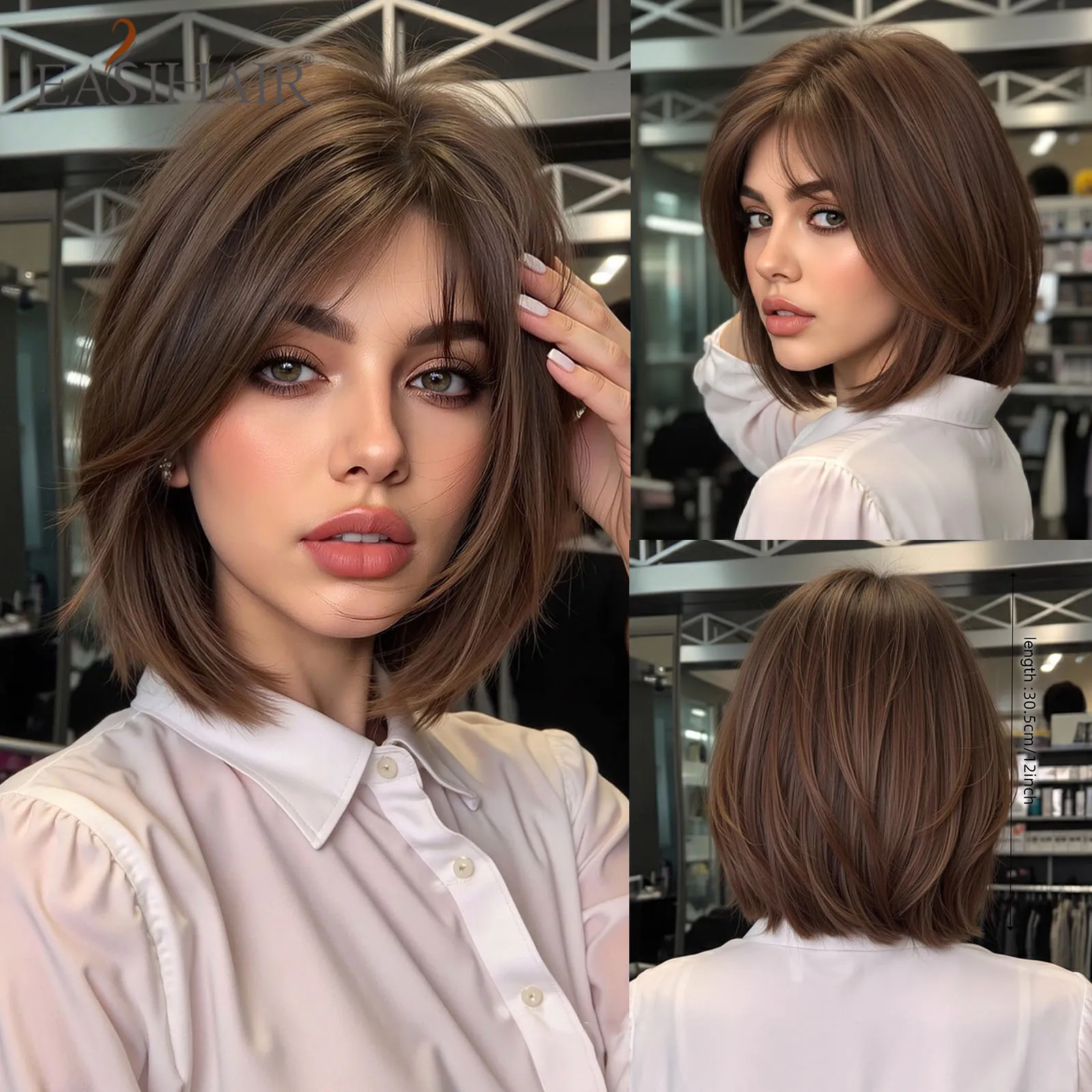 EASIHAIR Side Part Straight Synthetic Wigs for Women Short Dark Brown Bob Wigs Natural Hair Wigs Daily Lolita Heat Resistant