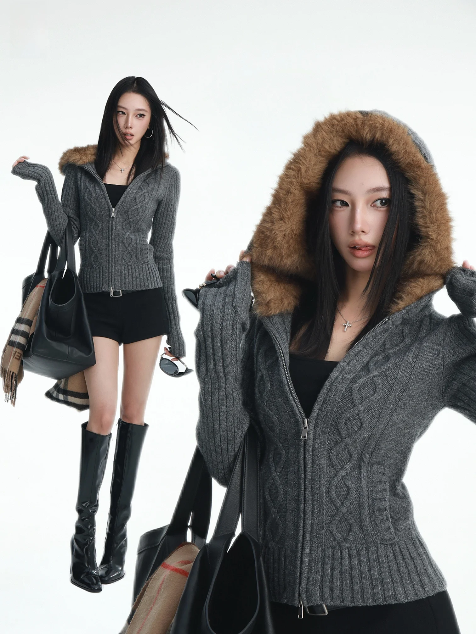 

Limited Edition Dailyhero Woolen Knit Hat Coat Millennium Knot Casual Sle Long Sve Zipper Closure Women's ort Jaet