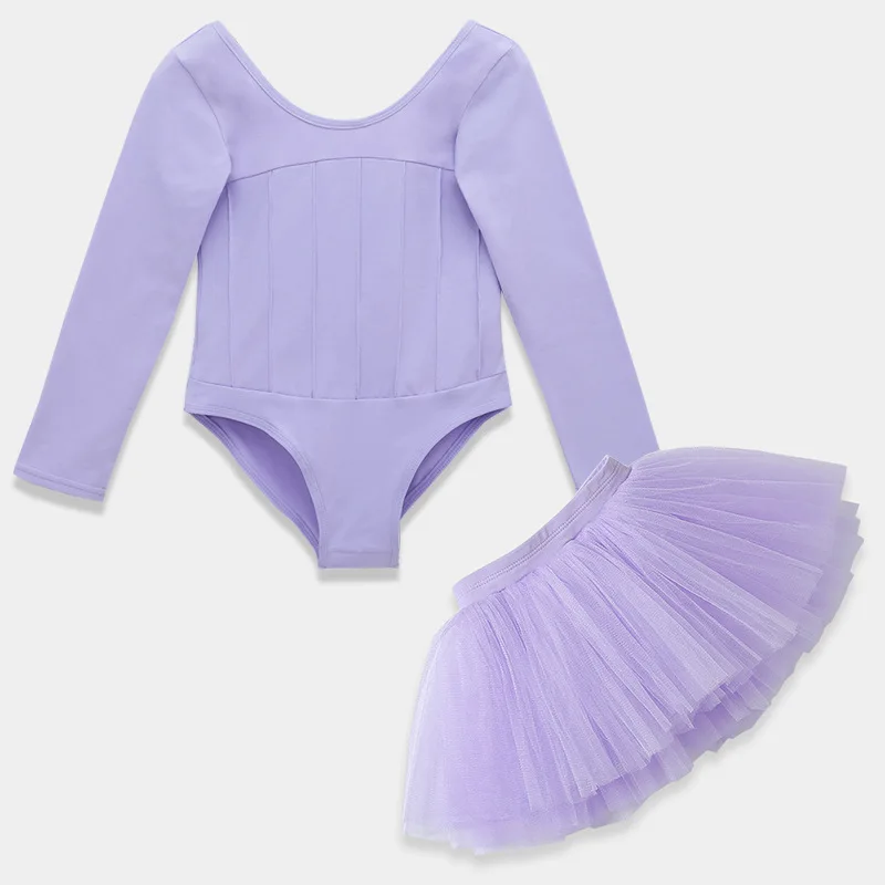 

Костюм для балета для девочек: комплект для тренировок с коротким рукавом, юбка-полусолнце, детская юбка из тюля для танцев