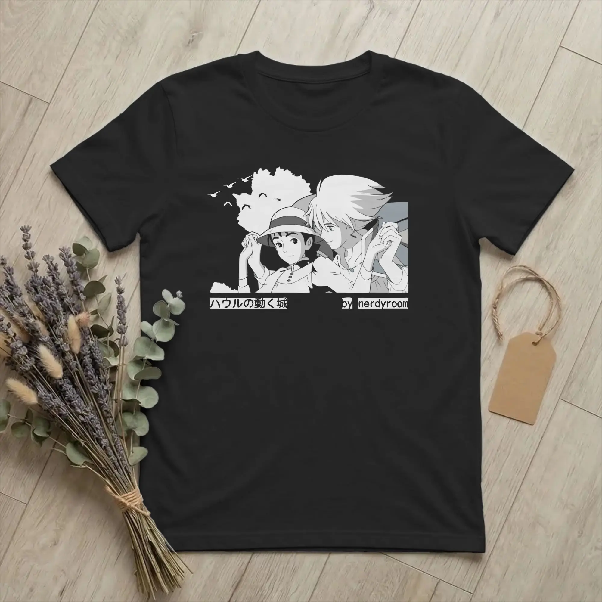 Harajuku Howl and Sophie Hayaos Miyazakis T Shirt Men's Round Neck Short Sleeve Top Tee Anime Cotton Summer Top Tee