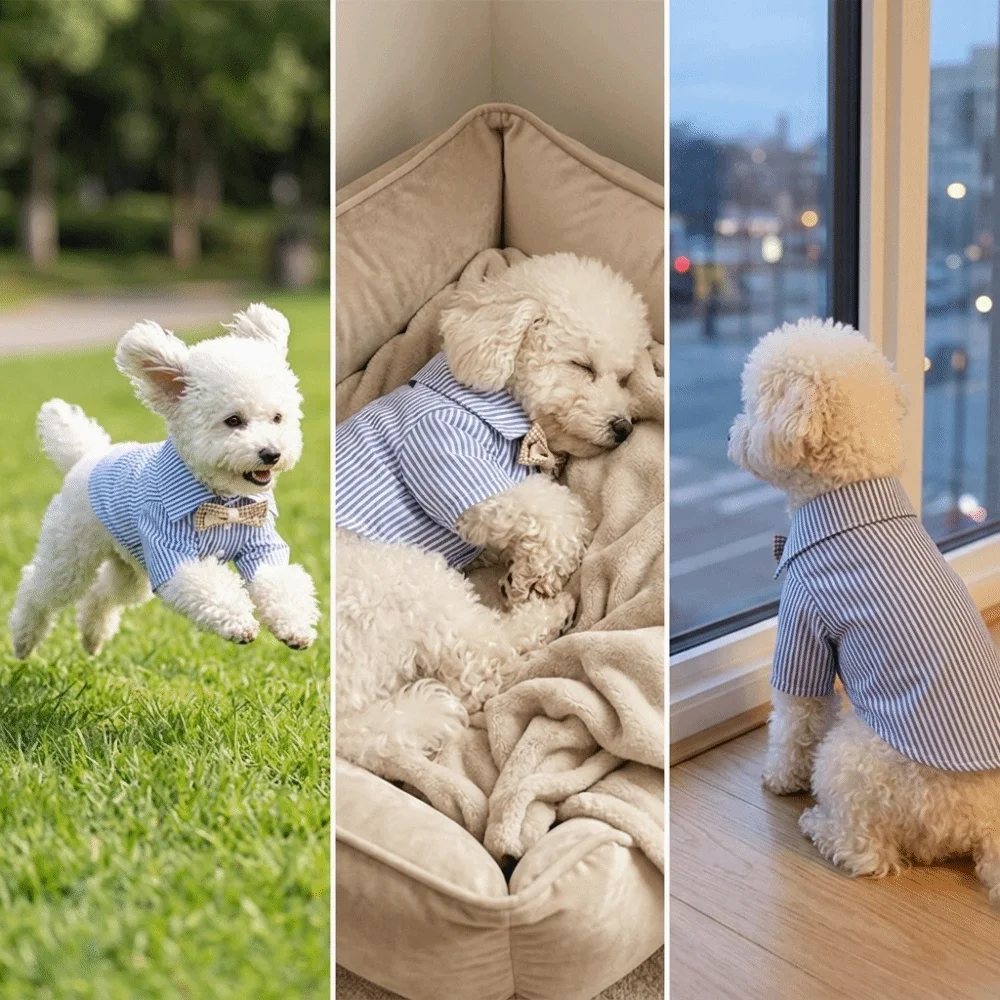 Striped Pattern Pet Clothes Bow Tie Style Thin Lightweight Dog Shirt Multi Size Fit Breathable Soft Pet Wear Seasonal Wear