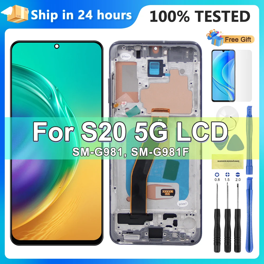 samsung-s20-5g-g981-g981f-sm-g981f-ds用tft-s20-5gディスプレイ、フレーム付きデジタイザーアセンブリ付きlcdディスプレイタッチスクリーン、100-テスト済み