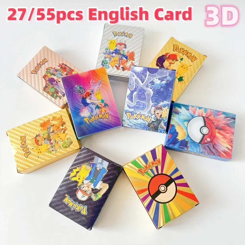 Pokemon 27/55Pcs3D Shining Rainbow Cards English Vmax Gx Charizard Pikachu Trading Game Collection Battle Card Children Gift