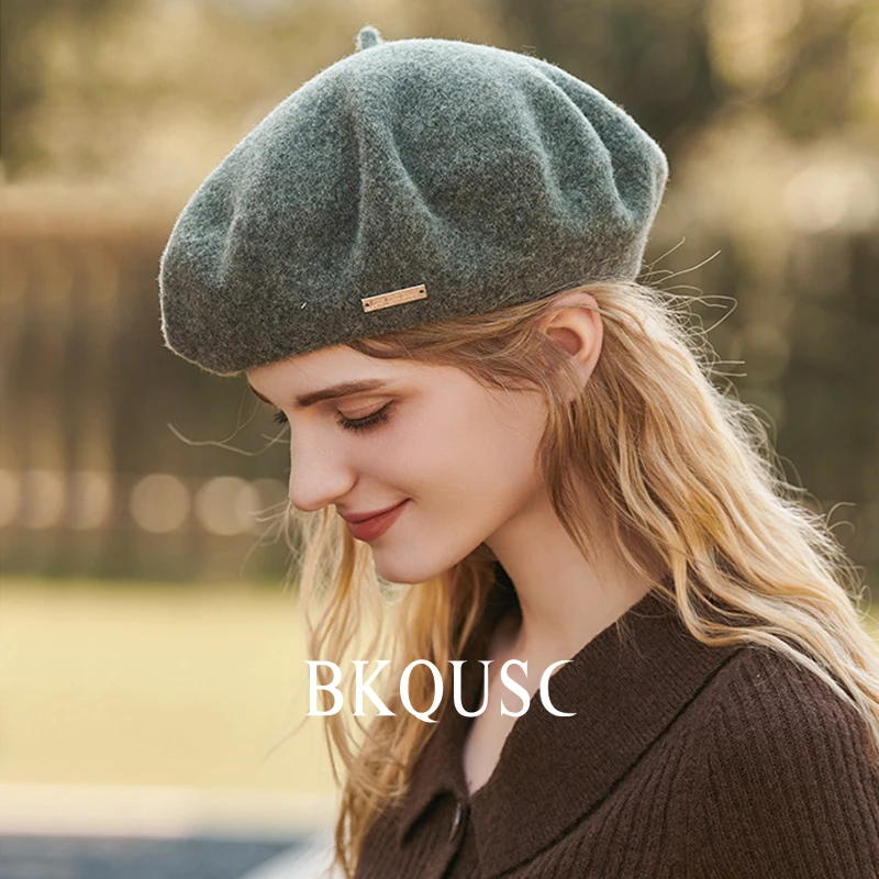 Women\'s Beret Wool Hat Autumn Winter Retro Temperament Elegant French Artist Woolen Painter Hat Ladies All-match Warm Beret Caps