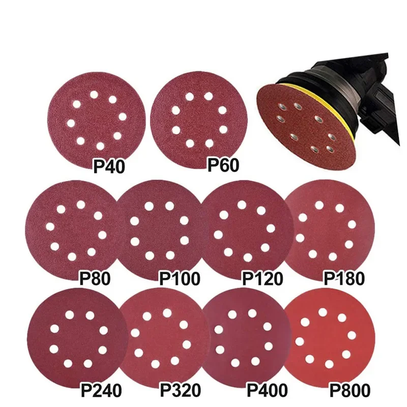 TORGWIN 50PCS 5 inch 125MM Round Sandpaper Disc Sander Disc 40/60/80/120/150 Grit Hook and Loop Sanding Grinding Disc Polish