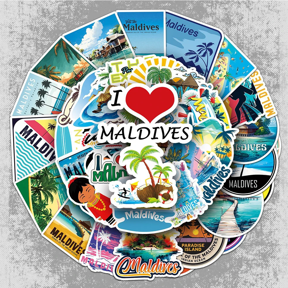 10/30/50PCS Maldives Stickers Personalized Outdoor Travel Graffiti Decoration Computer Water Cup Suitcase Waterproof Decal Toy