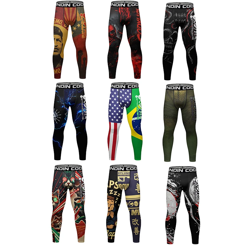 Cody Lundin Men's Printed Compression Pants Quick Dry Breathable MMA BJJ Grappling Jiu-Jitsu Training Leggings Gym Workout