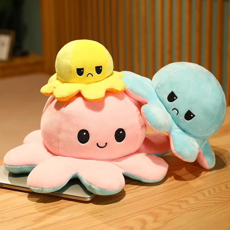 New Flipped Octopus Doll Emotion Double Sided Flipped Mood Change Face Small Octopus Doll Angry Plush Toy Cute Cloth Doll 20cm