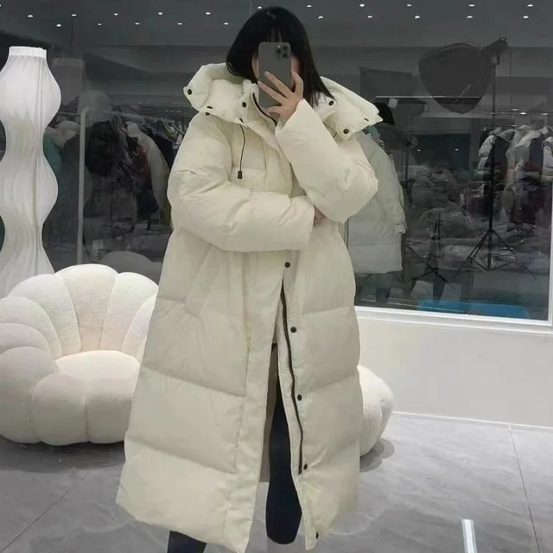 2023 Women Down Jacket Winter Coat Female Mid Length Version Parkas Loose Thick Warm Outwear Fashion Simplicity Hooded Overcoat