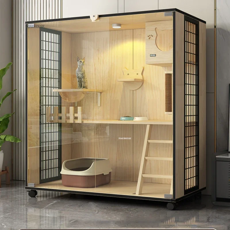 AAModern Home Extra Large Space Cat Cages Waterproof Transparent Door Cat Villa Multifunctional Cat Hiding House For Pet Supplie