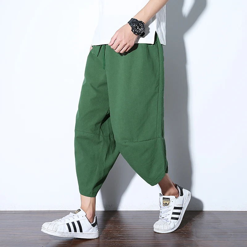 

Japanese Style Linen Harem Pants Men Streetwear Causual Loose Vintage Handsome Shorts Harajuku Fashion Calf Length Nepal Tousers